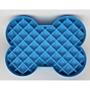 LickiMat SloDog Bone‑Shaped Slow Feeder Plate for Dogs  Blue  Used 13.5" X  10"